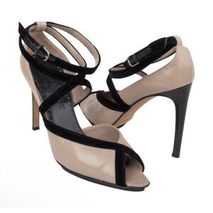 Vintage YSL Yves Saint Laurent Sandal Heels Shoes‎ Size 37.5 Peep Toe Strappy